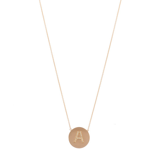 18K Rose Gold Diamond Letter A Disc Necklace