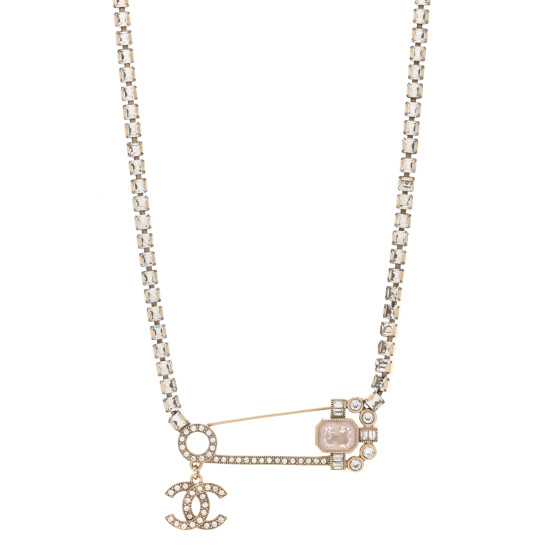 Crystal Pin Necklace Gold Pink