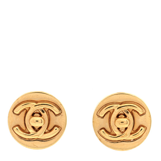 Metal CC Turnlock Clip On Earrings Gold