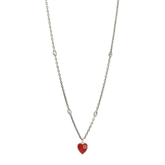 Sterling Silver Enamel Interlocking G Heart Necklace Red