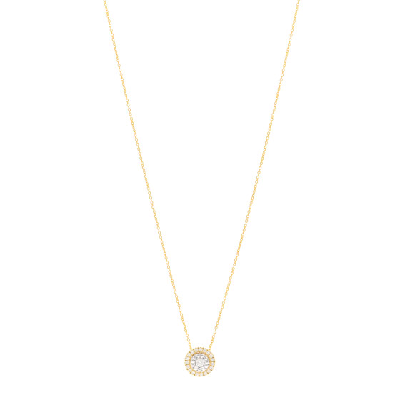 18K Yellow White Gold Diamond Small Siena Dot Pave Pendant Necklace