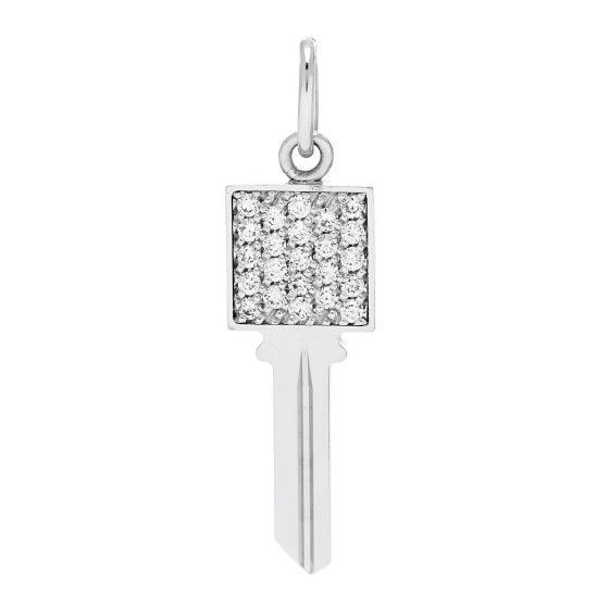 18K White Gold Diamond Mini Modern Keys Square Key Pendant