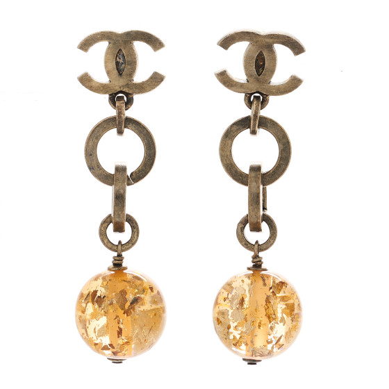 Bead CC Drop Earrings Gold Yellow