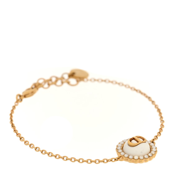 Pearl Glass Petit CD Baroque Bracelet Gold White