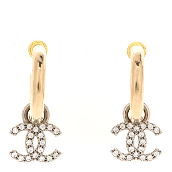 Metal Crystal CC Hoop Drop Earrings Gold