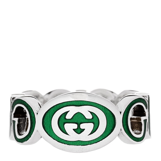 Sterling Silver Enamel Interlocking G Logo Ring 53 6.25 Green