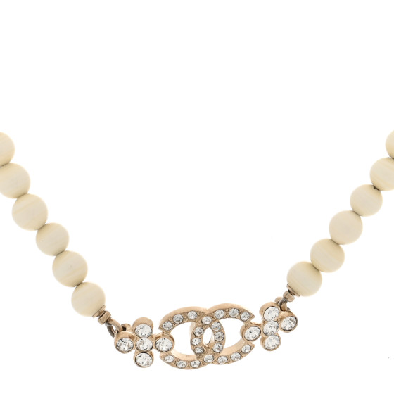 Enamel Crystal CC Flower Choker Necklace White Light Gold