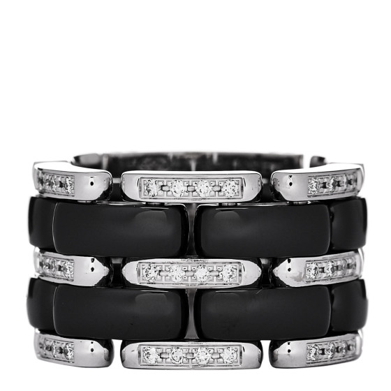 18K White Gold Ceramic Diamond Large Ultra Ring 53 6.25 Black