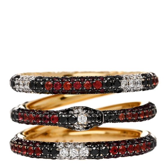 18K Yellow Gold Black Diamond Topaz Sapphire Diamond Ouroboros Snake Three-Row Ring 54 6.75