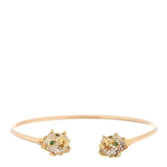 18K Yellow Gold Diamond Tsavorite Marche des Merveilles Tiger Cuff Bracelet