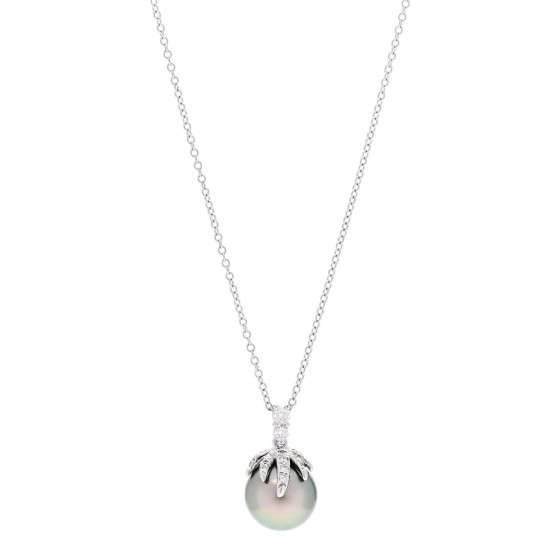 Platinum Diamond Tahitian Pearl Fireworks Pendant Necklace