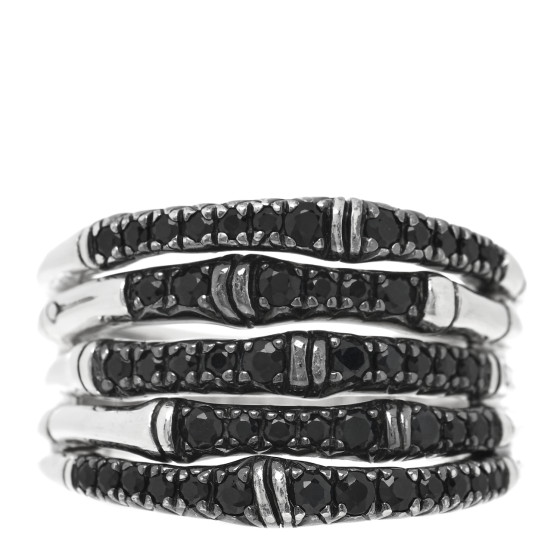 Sterling Silver Black Sapphire Bamboo Multi Row Ring 57 8