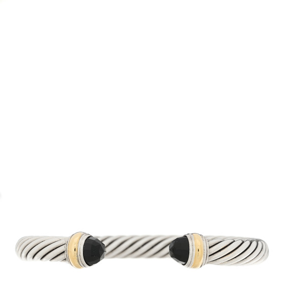 Sterling Silver 14K Yellow Gold Black Onyx 7mm Cable Classics Bracelet