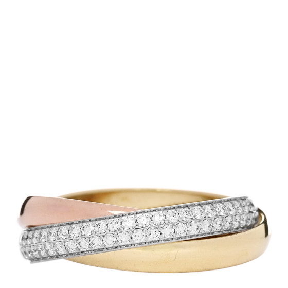 18K White Yellow Pink Gold Diamond Small Trinity Paved Ring 51 5.75