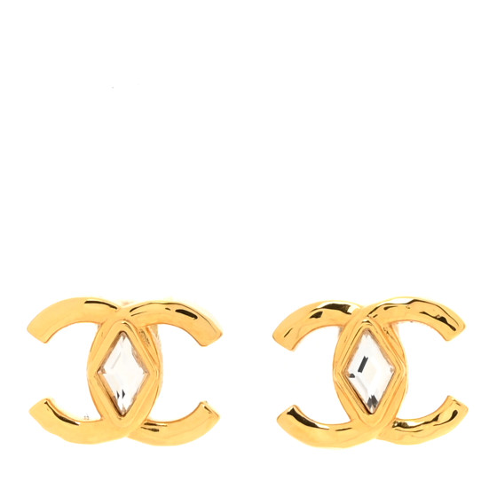 Metal Crystal CC Marquise Earrings Gold