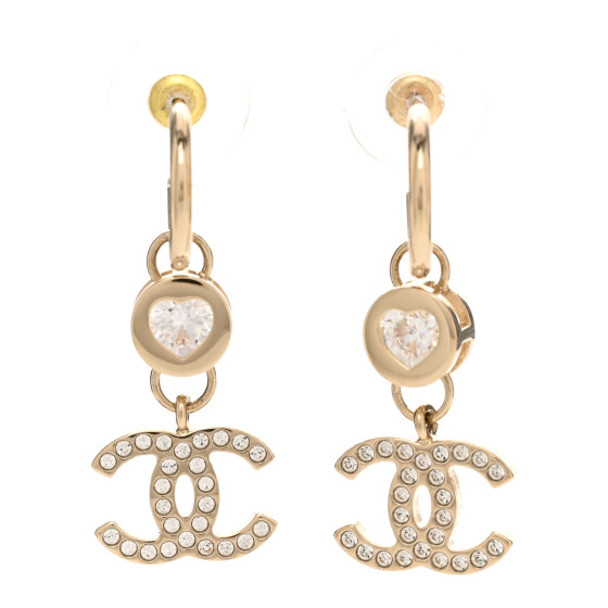 Metal Crystal CC Hoop Drop Earrings Gold