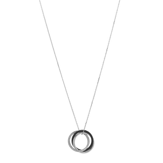 18K White Gold Black Ceramic Diamond Trinity Pendant Necklace