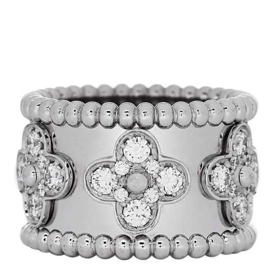 18K White Gold Diamond Medium Perlee Clover Band Ring 48 4.5