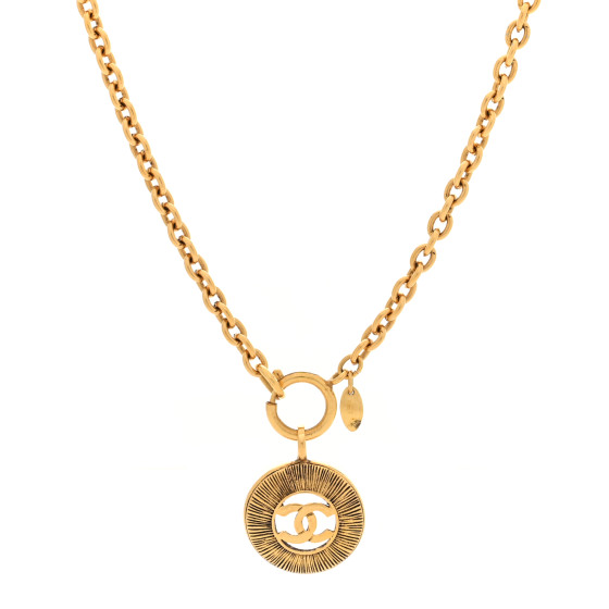 CC Medallion Long Chain Necklace Gold