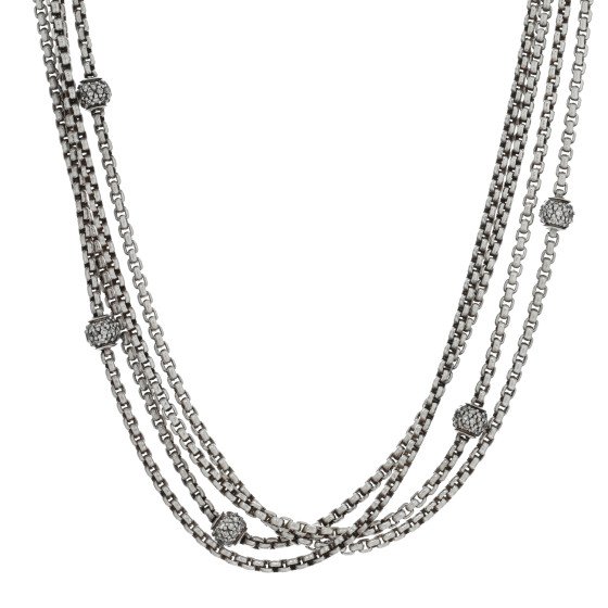 Sterling Silver 18K Yellow Gold Diamond Four-Row Ball Necklace