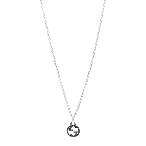 Sterling Silver Small Textured Interlocking G Pendant Necklace