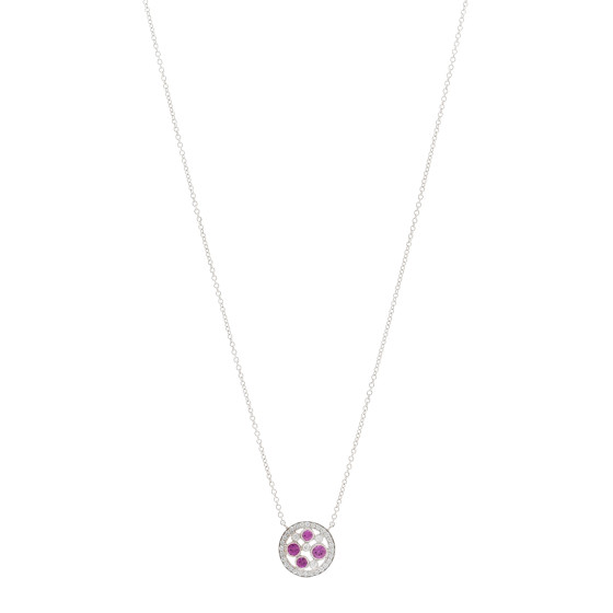 Platinum Diamond Pink Sapphire Cobblestone Pendant Necklace