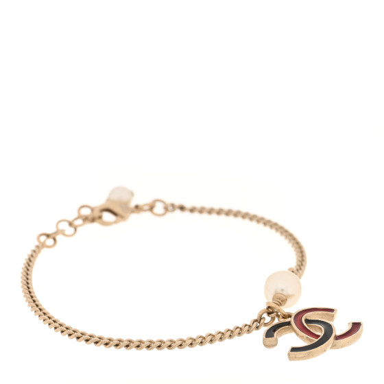 Enamel Pearl CC Bracelet Gold Red Black