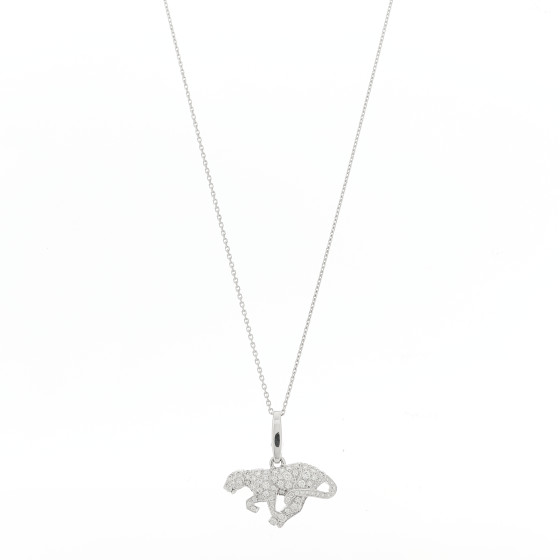 18K White Gold Diamond Panthere De Cartier Pendant Necklace