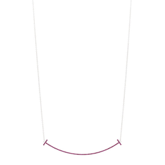 18K White Gold Ruby Large T Smile Pendant Necklace