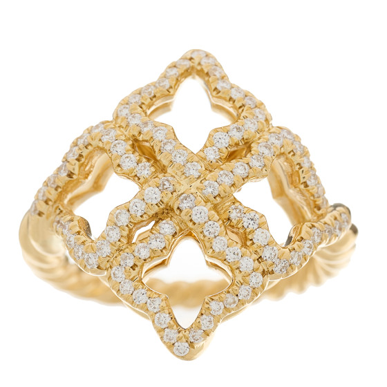 18K Yellow Gold Diamond 20mm Quatrefoil Cable Ring 52 6