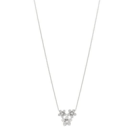 18K White Gold Diamond Wildflower Cluster Pendant Necklace