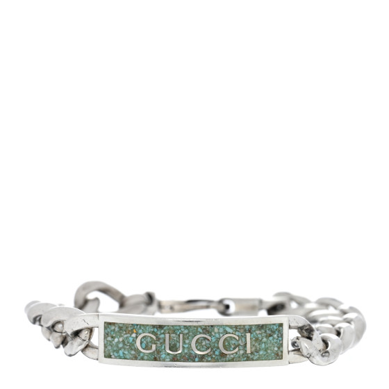 Sterling Silver Enamel Logo Chain Bracelet Turquoise