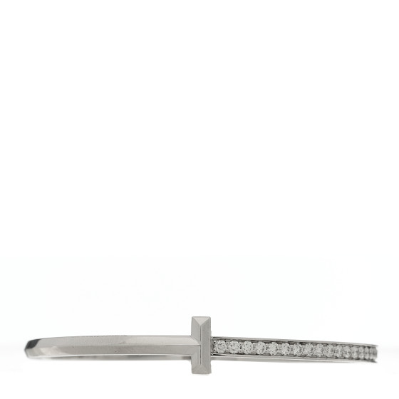 18K White Gold Diamond Narrow T1 Hinged Bangle Bracelet