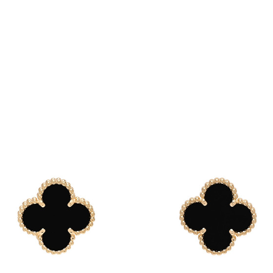 18k Yellow Gold Black Onyx Vintage Alhambra Earrings