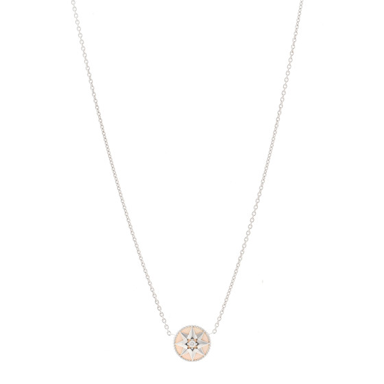 18K White Gold Diamond Mother of Pearl Rose Des Vents Necklace