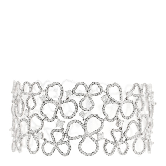 Platinum Diamond Wide Paper Flowers Bracelet