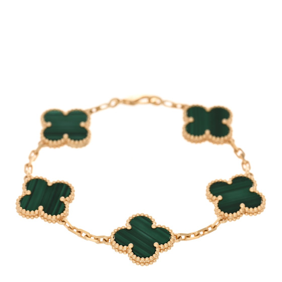 18K Yellow Gold Malachite 5 Motifs Vintage Alhambra Bracelet