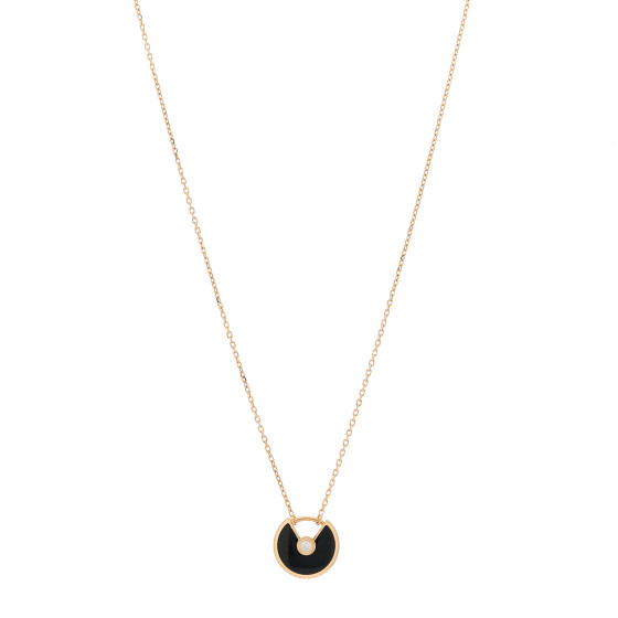 18K Pink Gold Diamond Black Onyx XS Amulette de Cartier Pendant Necklace