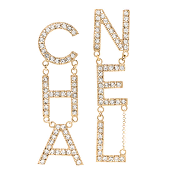 Crystal Cha-Nel Logo Drop Earrings Gold