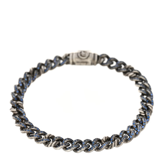Sterling Silver Blue Sapphire Petite Pave Curb Link Bracelet