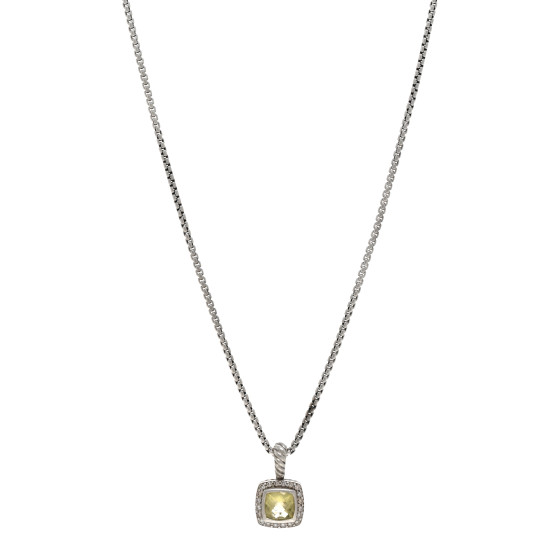 Sterling Silver Diamond Prasiolite 7mm Petite Albion Pendant Necklace