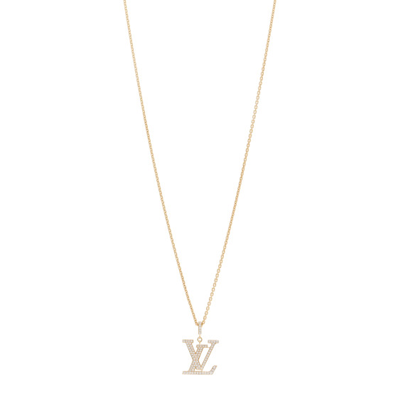 18K Yellow Gold Diamond Medium LV Pendant Necklace