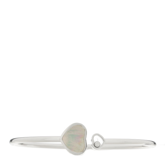 18K White Gold Diamond Mother of Pearl Happy Hearts Bangle Bracelet