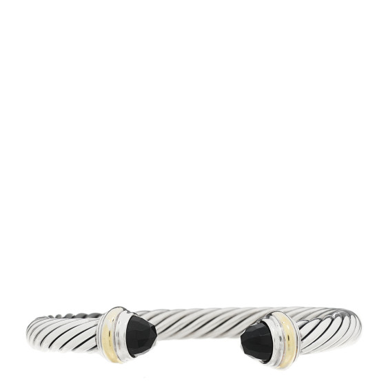 Sterling Silver 14K Yellow Gold Black Onyx 7mm Cable Classics Bracelet