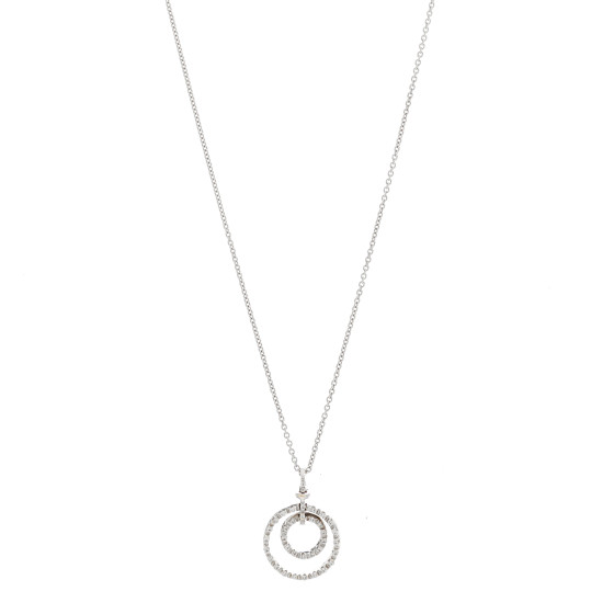 18K White Gold Diamond Tiny Treasures Two Circle Pendant Necklace
