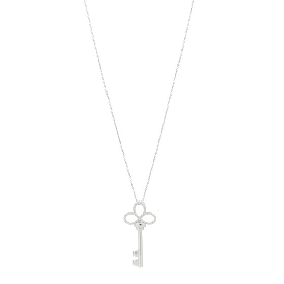 18K White Gold Diamond Tiny Treasures Key Pendant Necklace