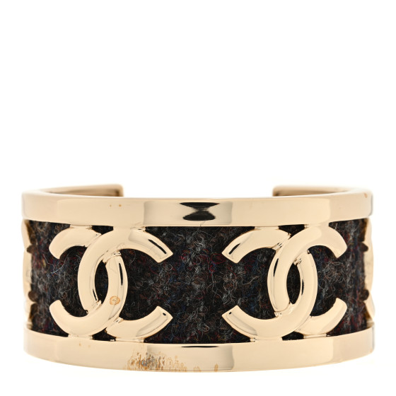 CC Tweed Cuff Bracelet M Gold Beige Black