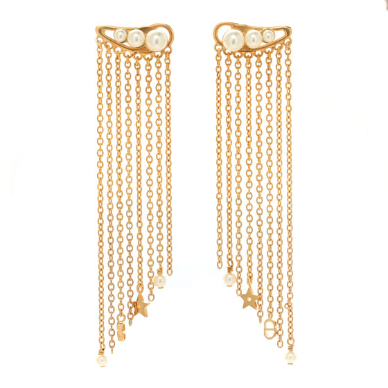 Pearl Dangle Chain Earrings Gold