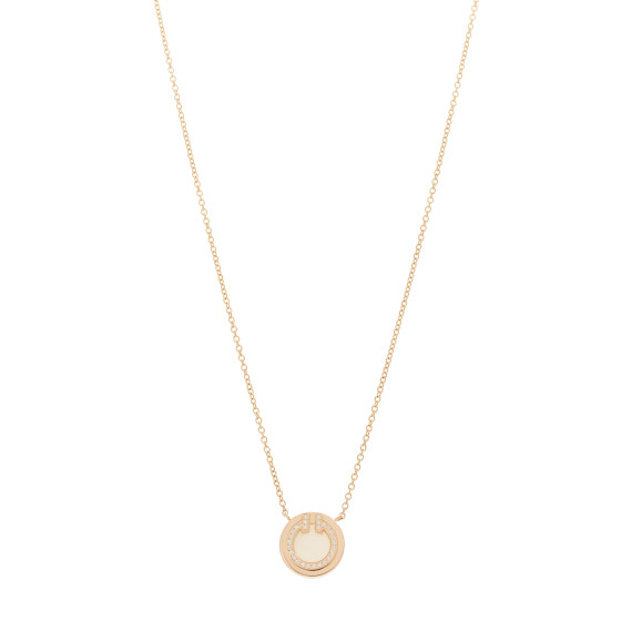 18K Rose Gold Diamond Mother of Pearl Small T Circle Pendant Necklace