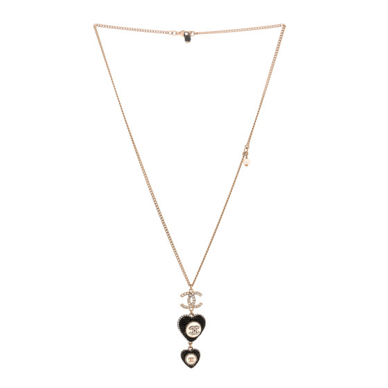 Crystal CC Heart Necklace Black Pearly White Gold